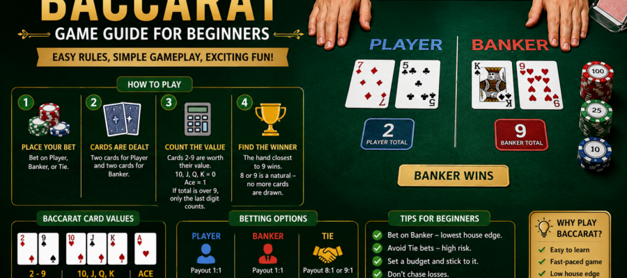 Beginner learning baccarat rules at a casino table
