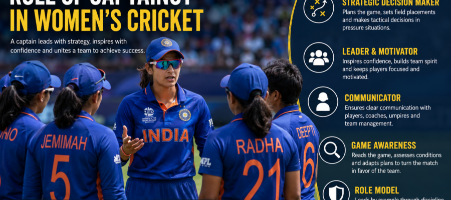Women’s cricket captain leading her team during an international match with strategic field placements and leadership on display.