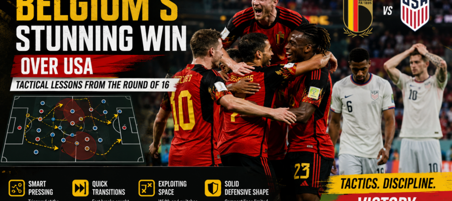 Belgium players celebrate after defeating the USA in the FIFA World Cup Round of 16 following a tactical masterclass
