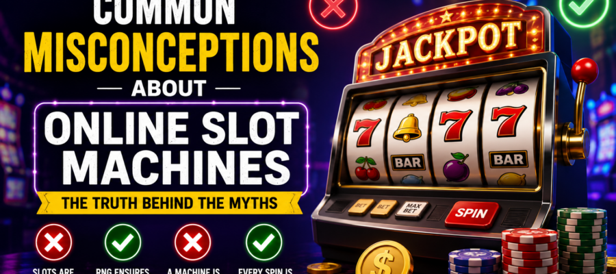 Player enjoying an online slot machine while learning the truth behind common slot myths, RNG technology, and fair casino gaming.